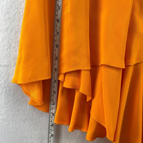RODEBJER Skirt M Hazel Twill Wrap Midi Ruffled Flounce Tie Side Viscose Orange - Picture 10 of 15